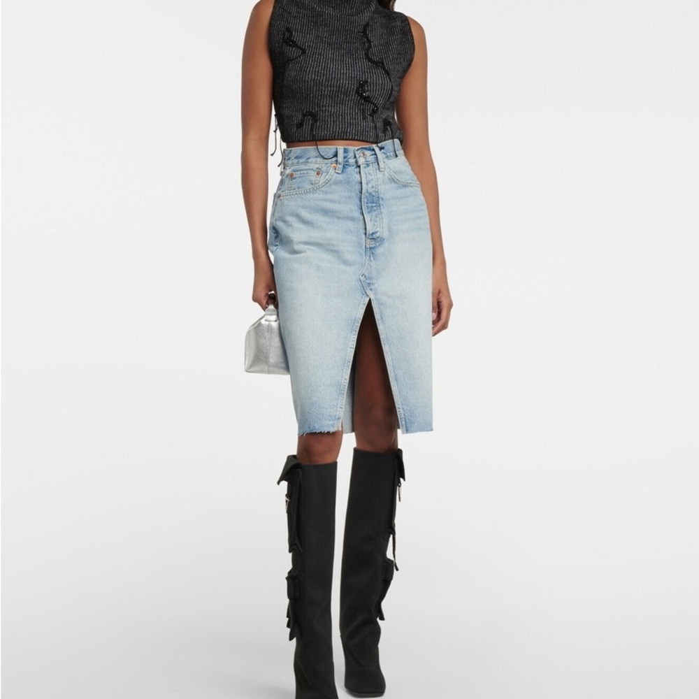 Re/Done Light Blue Denim Pencil Skirt - Picture 2 of 11